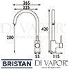 Bristan Pistachio Kitchen Sink Mixer Dimensions